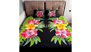 New Design Rayon Bedsheet Hand Painted Floral Design by Balinese Artisans